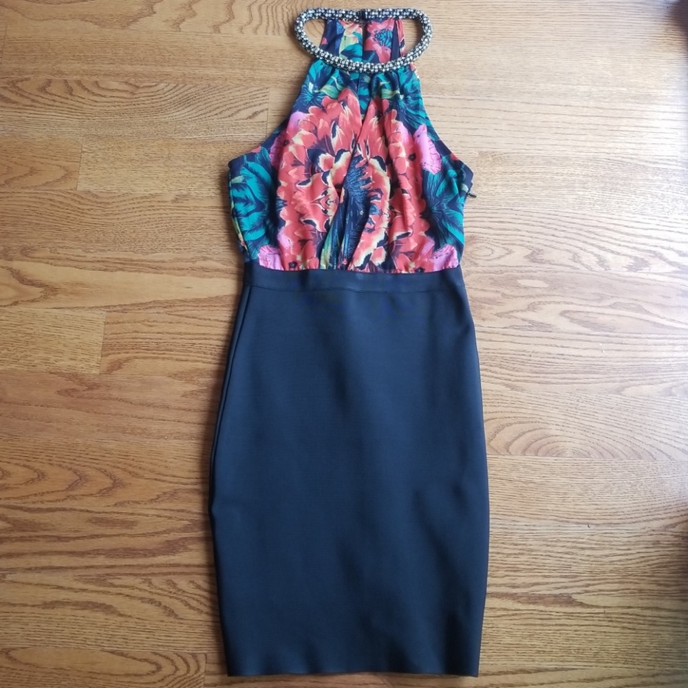 F21 front wrap body con dress